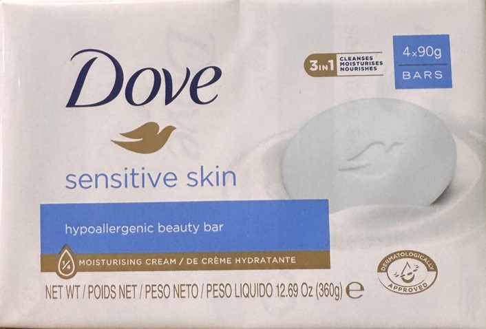 Dove Sensitive Skin Hypoallergenic Beauty Bar 3-in-1