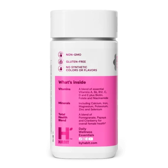 HABIT Women’s Multivitamin, Supports Health & Wellness, Vitamins A-E, Iron, Folate, Zinc, 60 Capsules-01