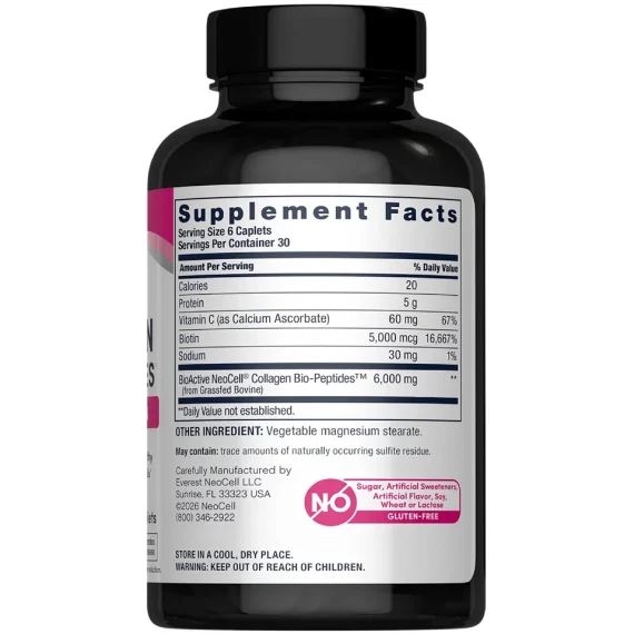 NeoCell Collagen Peptides 180 Tablets Pills Vitamin Biotin Grass Bovine Hair 6000mg