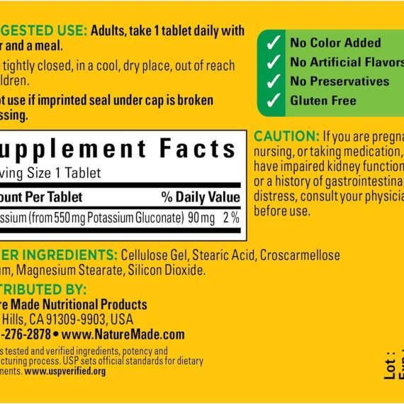 Nature Made Potassium Gluconate 100 TABLETS-012